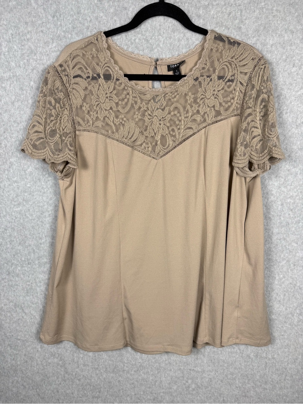 Torrid Lace Yoke Blouse Size 1 Taupe | Boho Romantic Cottagecore Office